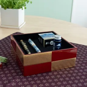 Red Lacquer and Gold Leaf Ichimatsu Pen Tray