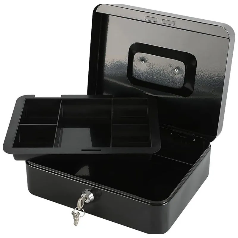 10-Inch Locking Cash Box With Removable Coin Tray And Key Lock -Xf0728