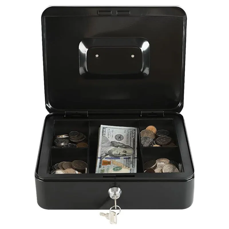 10-Inch Locking Cash Box With Removable Coin Tray And Key Lock -Xf0728