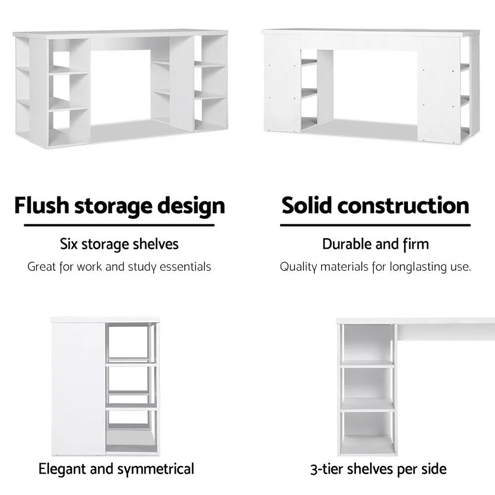 3 Level Desk with Storage & Bookshelf - White