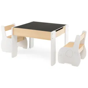 4-in-1 Wooden Activity Kids Table and Chairs with Storage and Detachable Blackboard-White