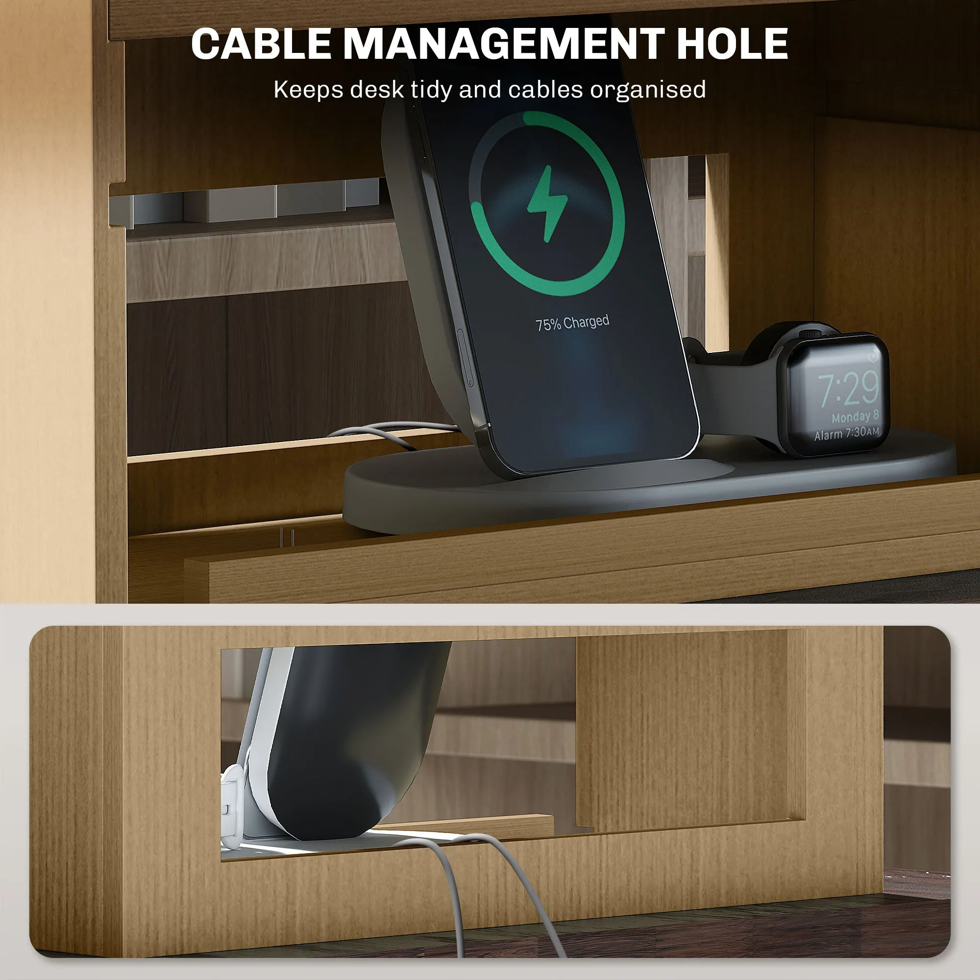 4-Tier Desktop Organiser with Cable Management for Stationery Oak Tone