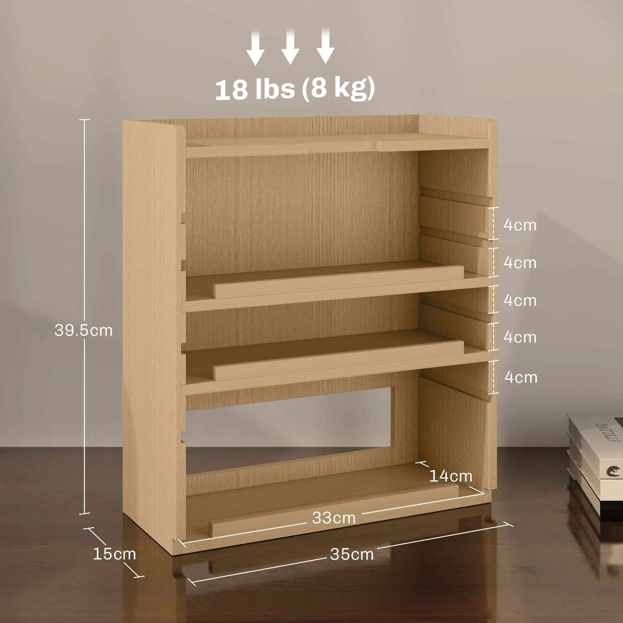 4-Tier Desktop Organiser with Cable Management for Stationery Oak Tone