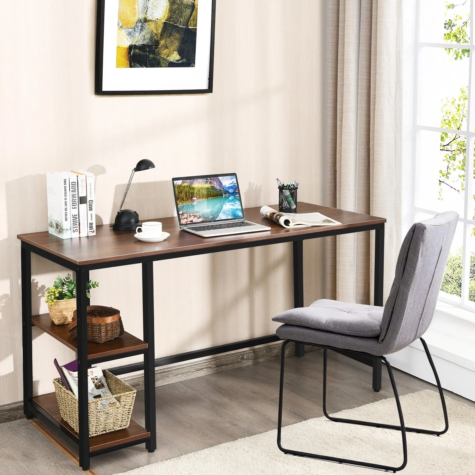 47"/55" Computer Desk with Adjustable Shelf - Coffee