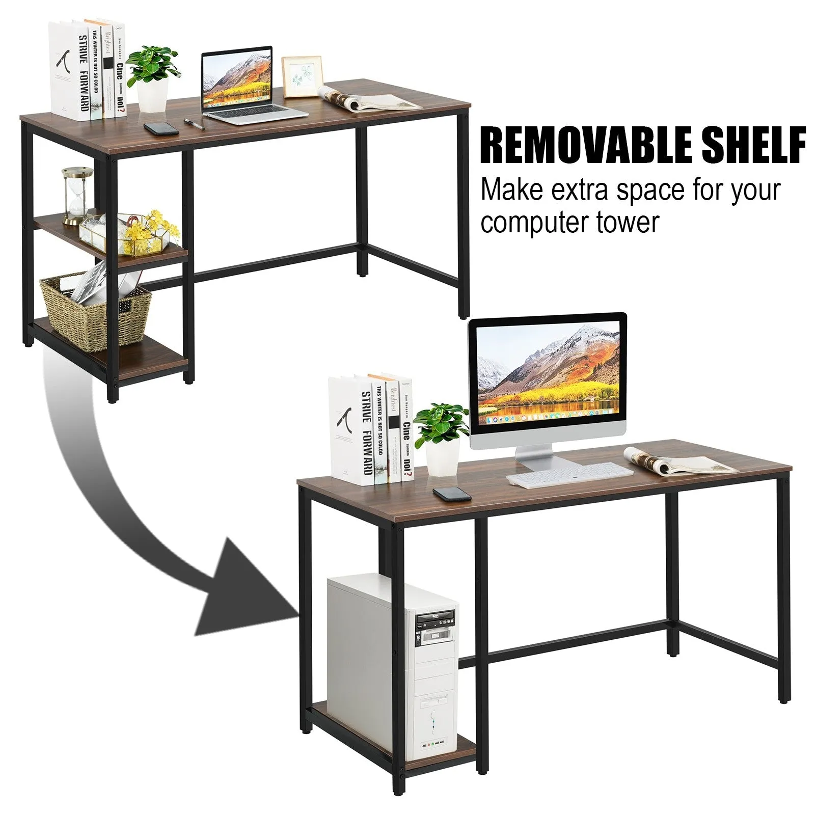 47"/55" Computer Desk with Adjustable Shelf - Coffee