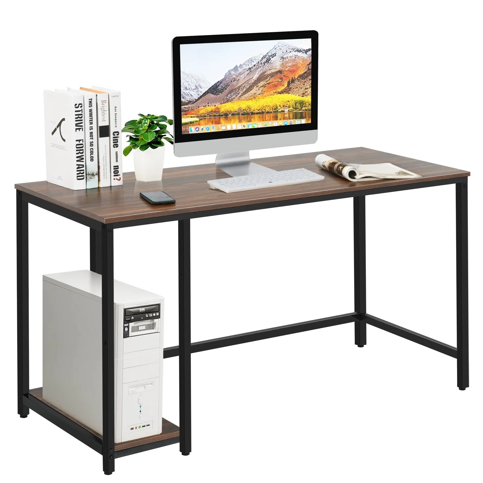 47"/55" Computer Desk with Adjustable Shelf - Coffee