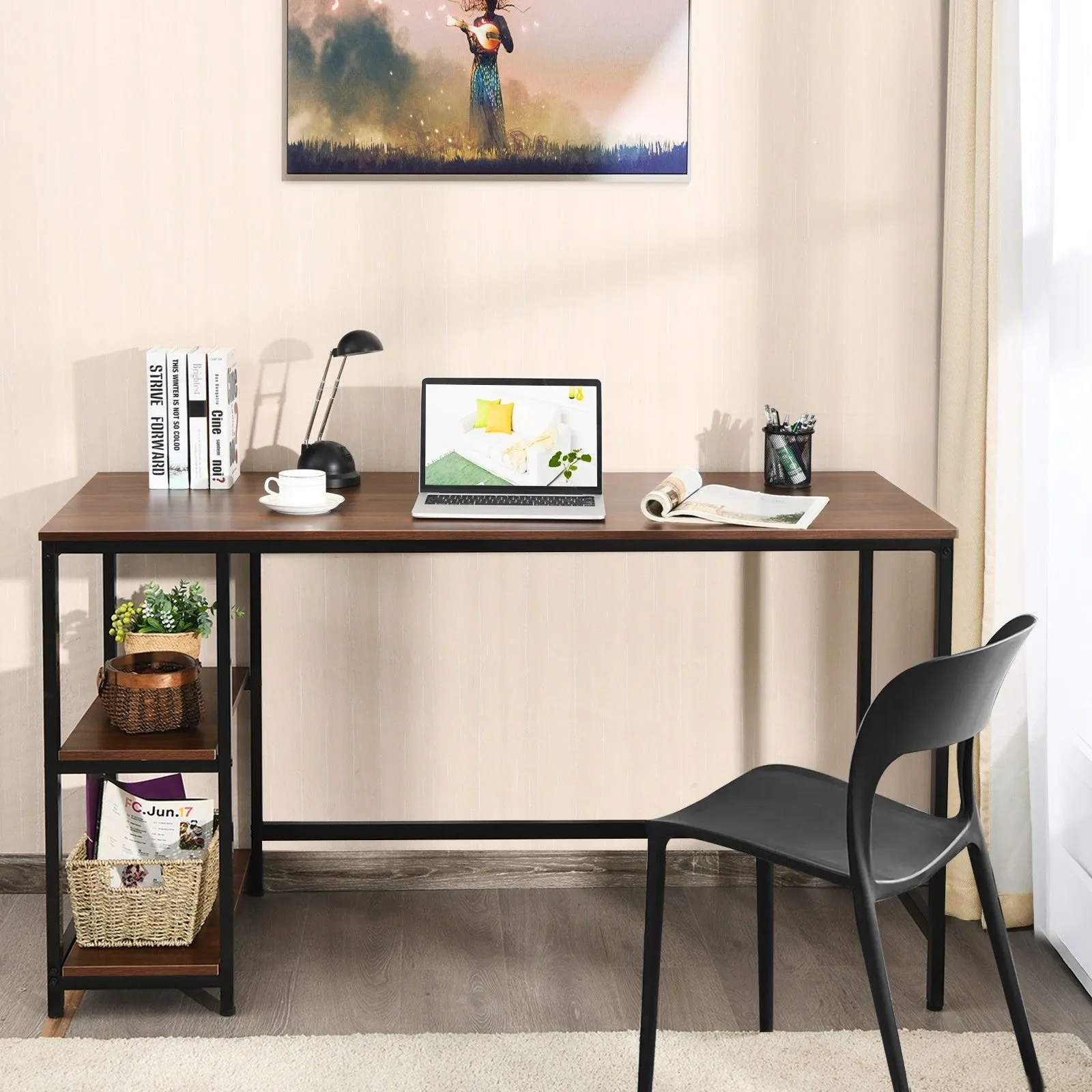 47"/55" Computer Desk with Adjustable Shelf - Coffee