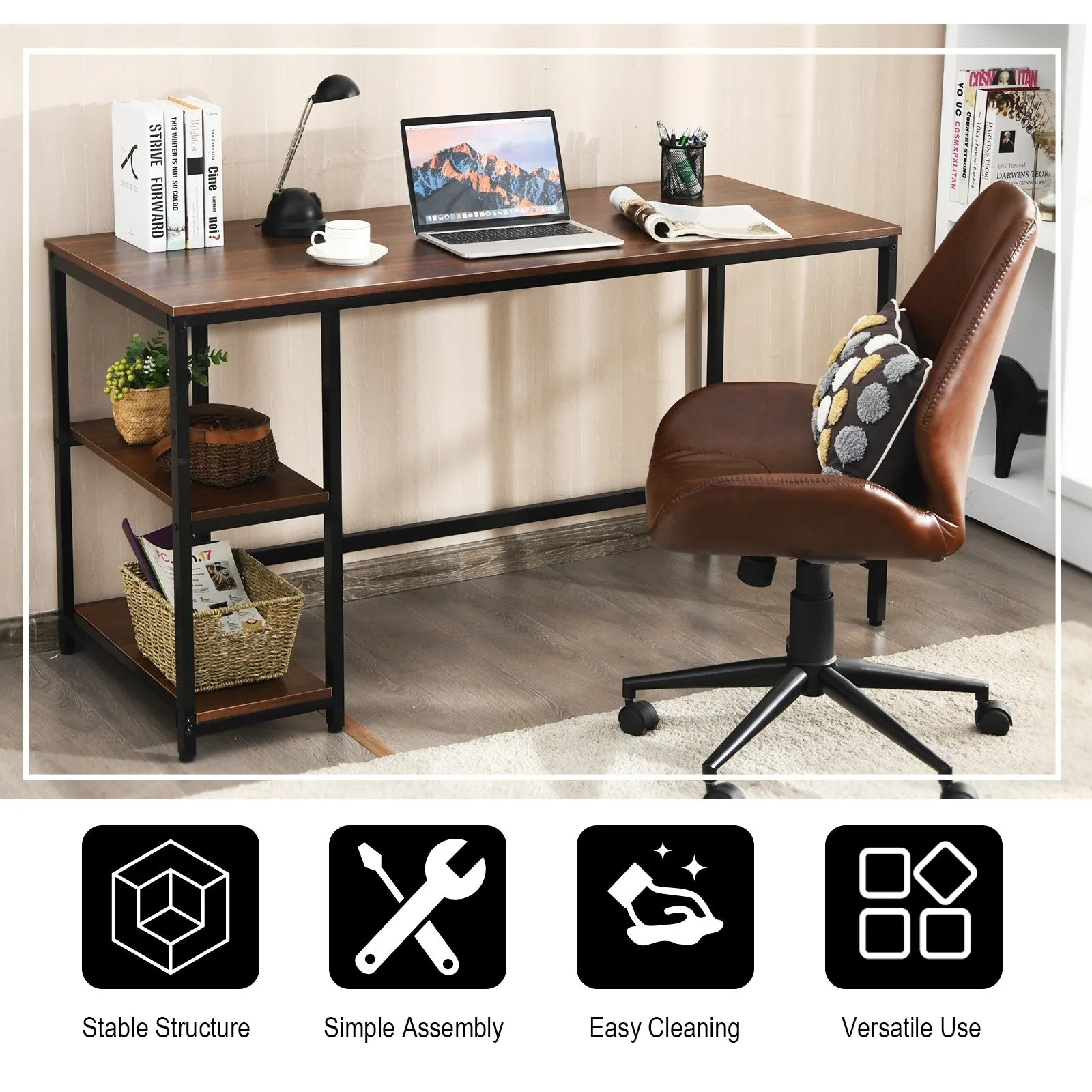 47"/55" Computer Desk with Adjustable Shelf - Coffee