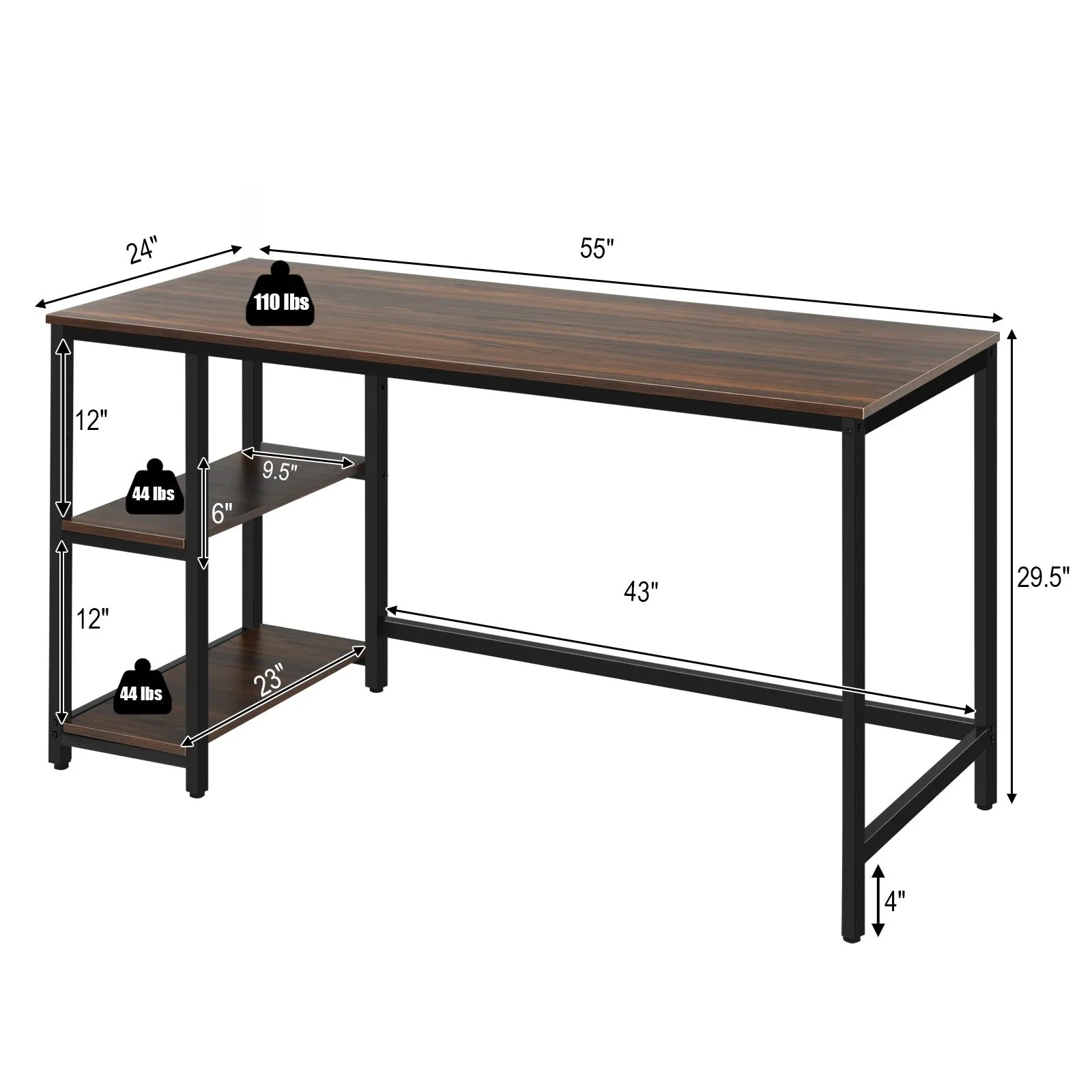 47"/55" Computer Desk with Adjustable Shelf - Coffee