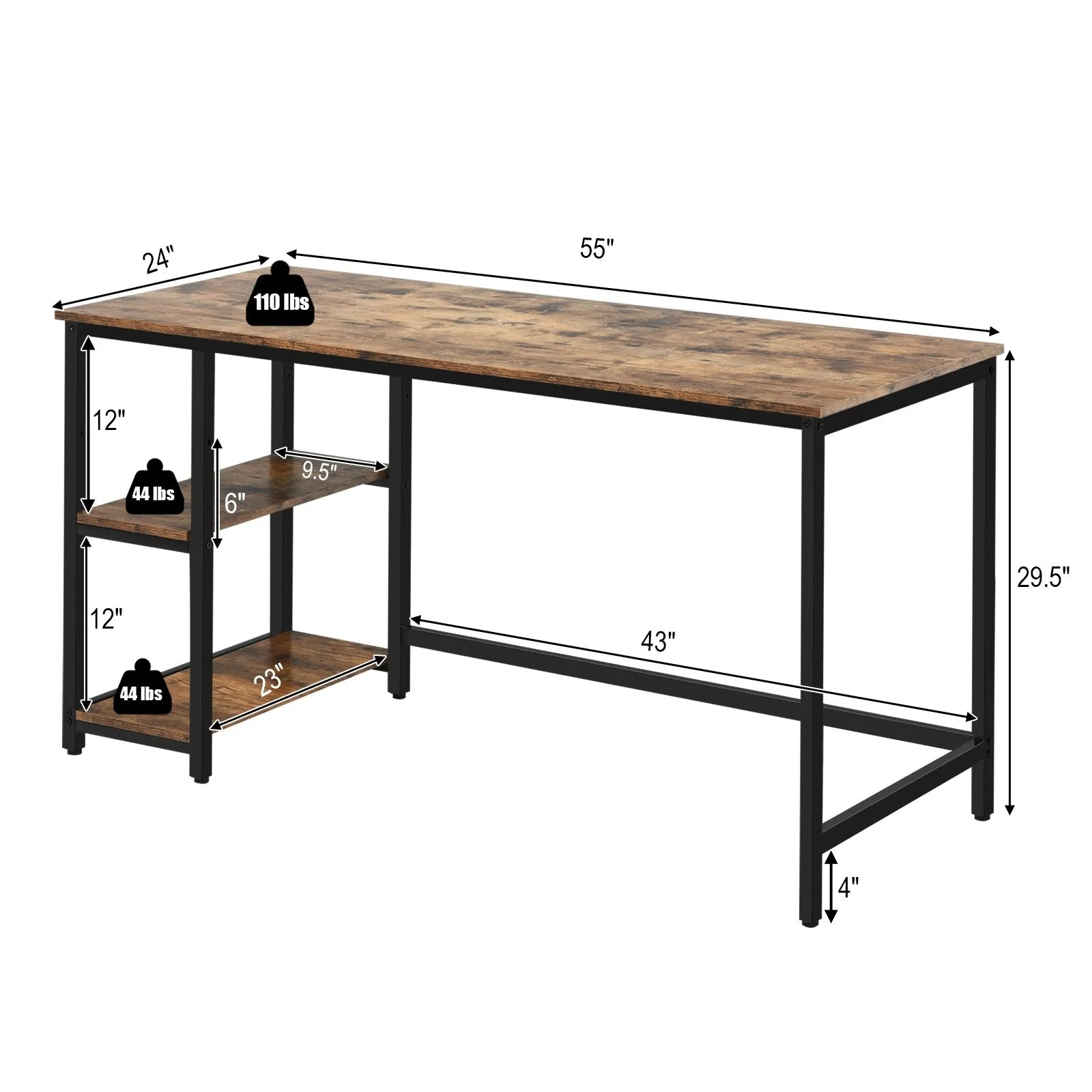 47"/55" Computer Desk with Adjustable Shelf - Rustic Brown