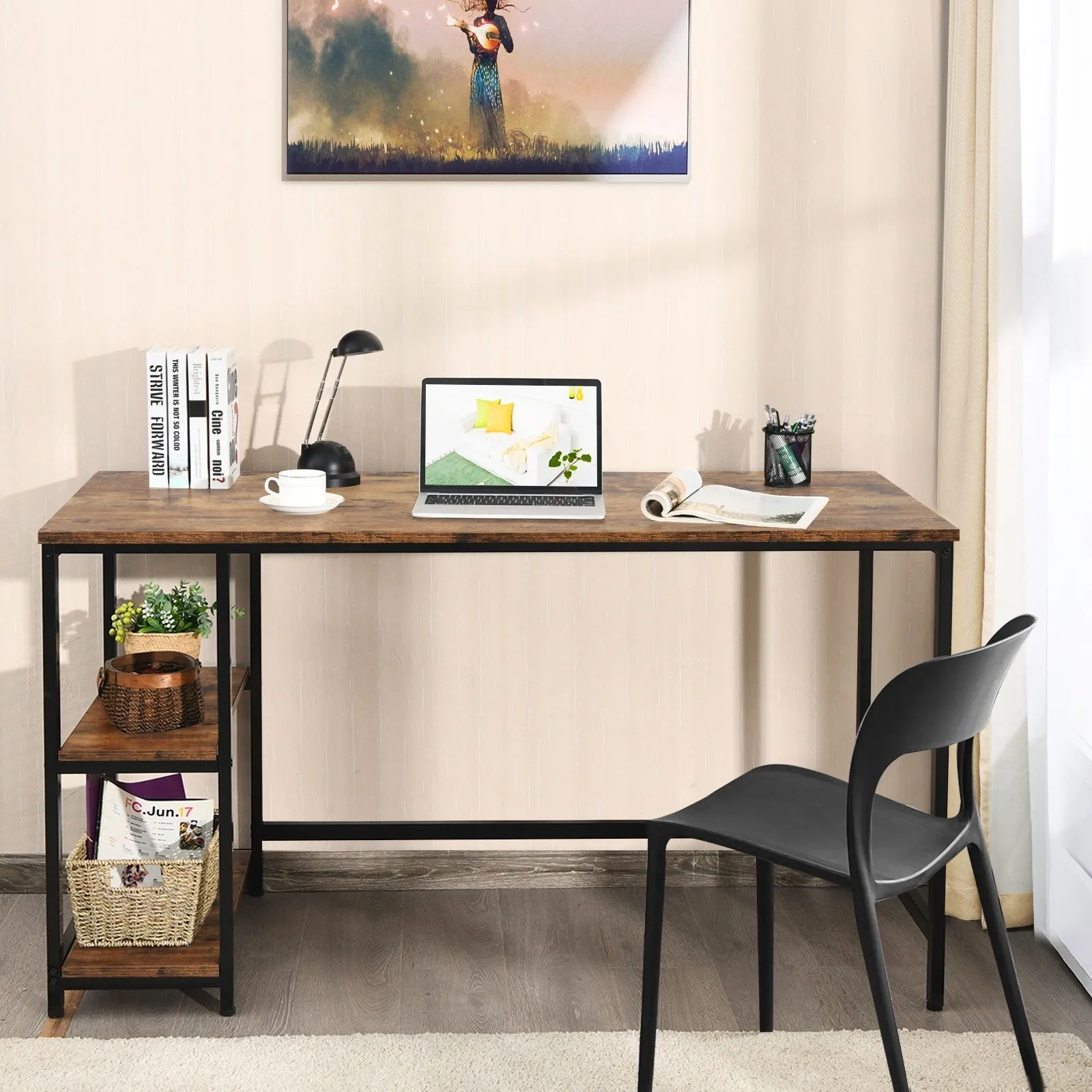 47"/55" Computer Desk with Adjustable Shelf - Rustic Brown