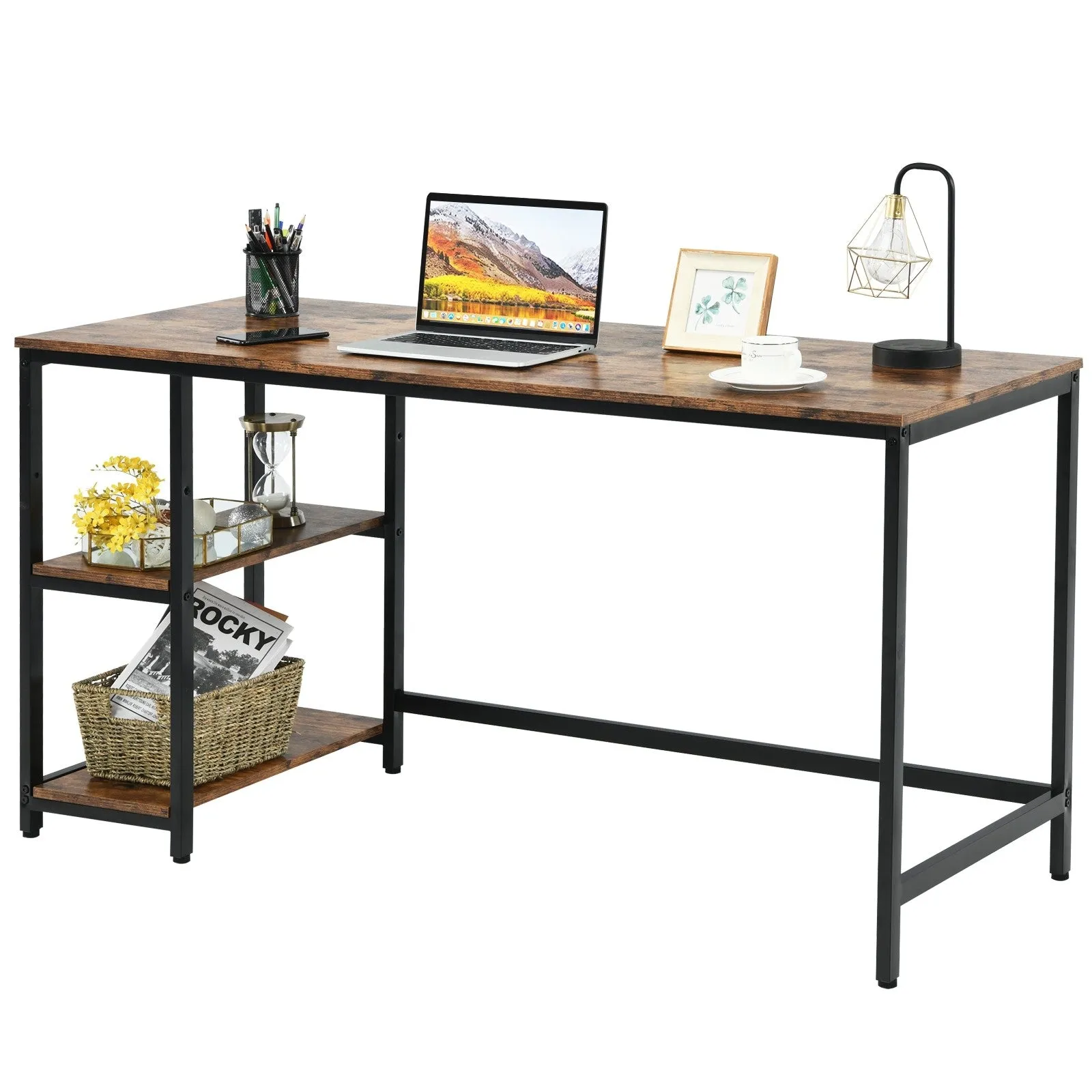 47"/55" Computer Desk with Adjustable Shelf - Rustic Brown