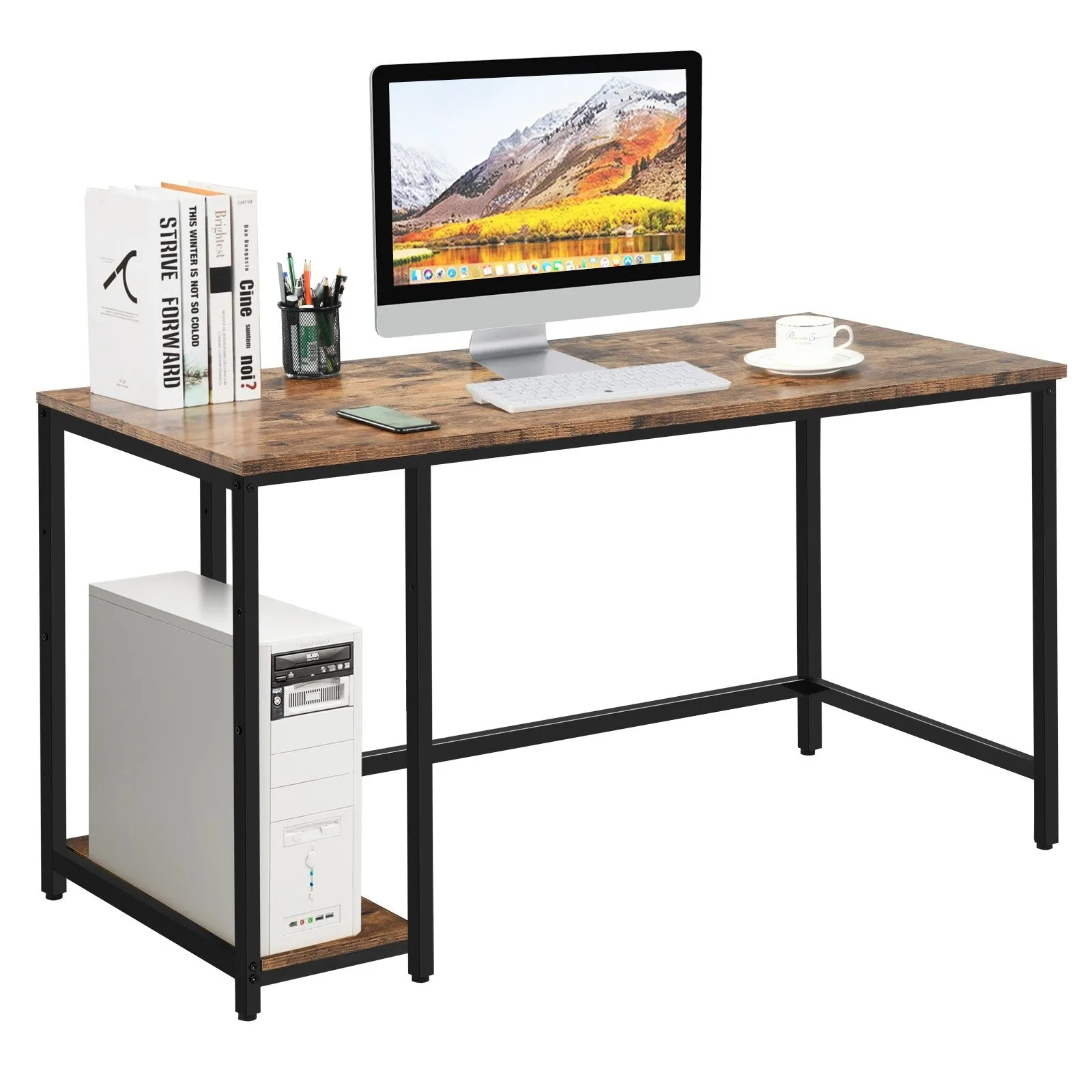 47"/55" Computer Desk with Adjustable Shelf - Rustic Brown