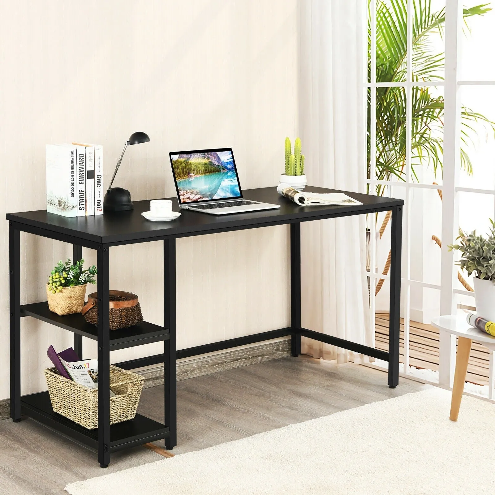 47"/55" Computer Study Desk with Adjustable Shelf - Black