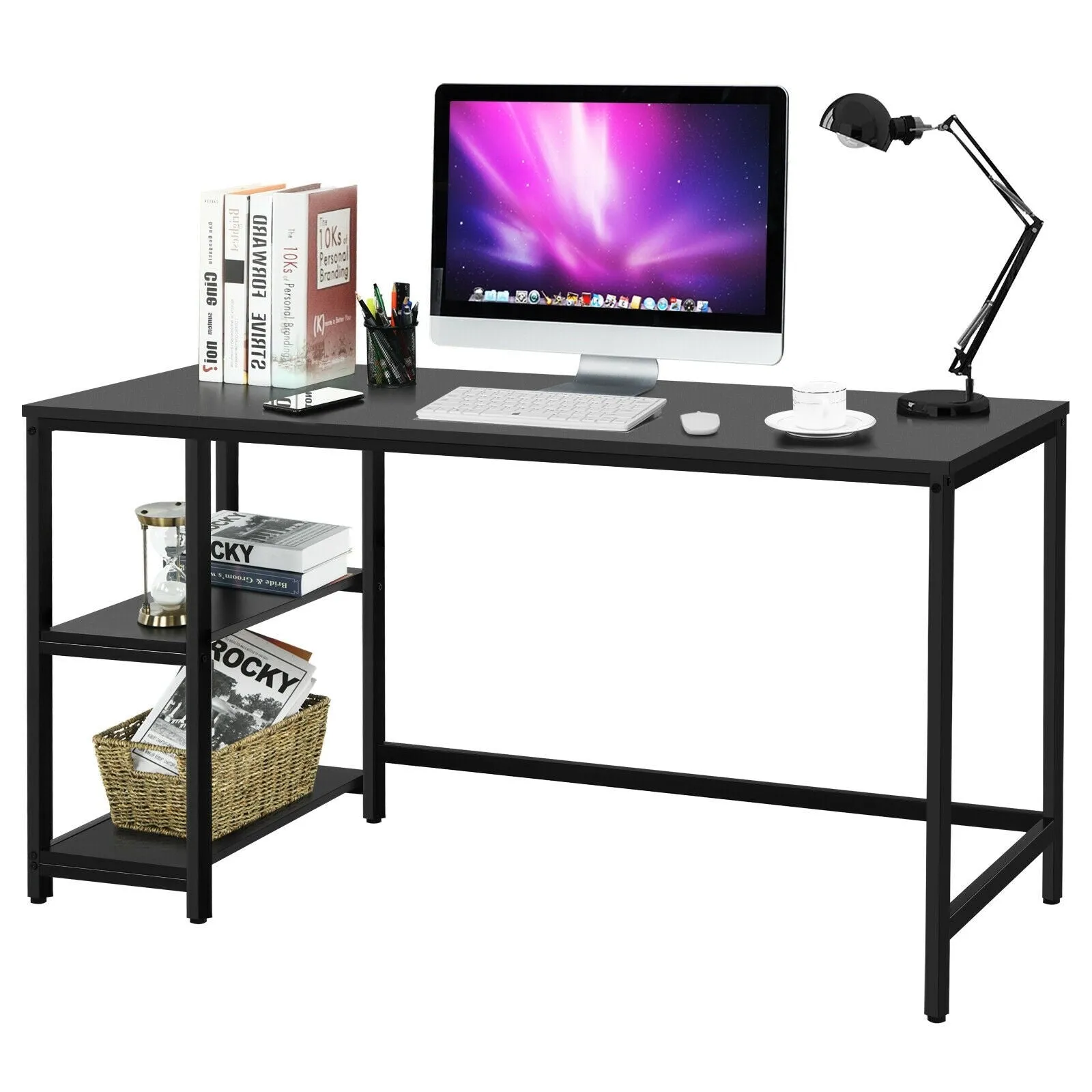 47"/55" Computer Study Desk with Adjustable Shelf - Black