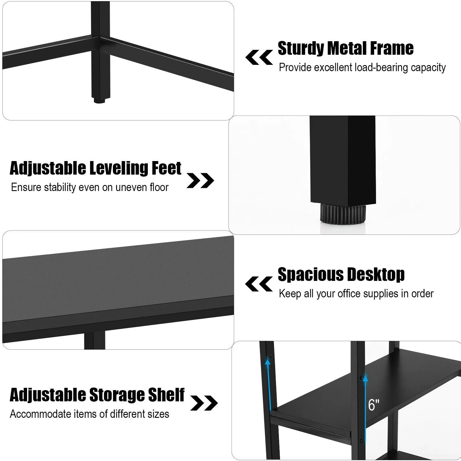 47"/55" Computer Study Desk with Adjustable Shelf - Black