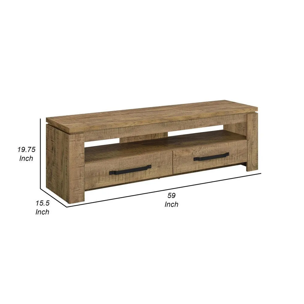 59 Inch TV Media Entertainment Console with 2 Drawers, Warm Wood Brown By Casagear Home