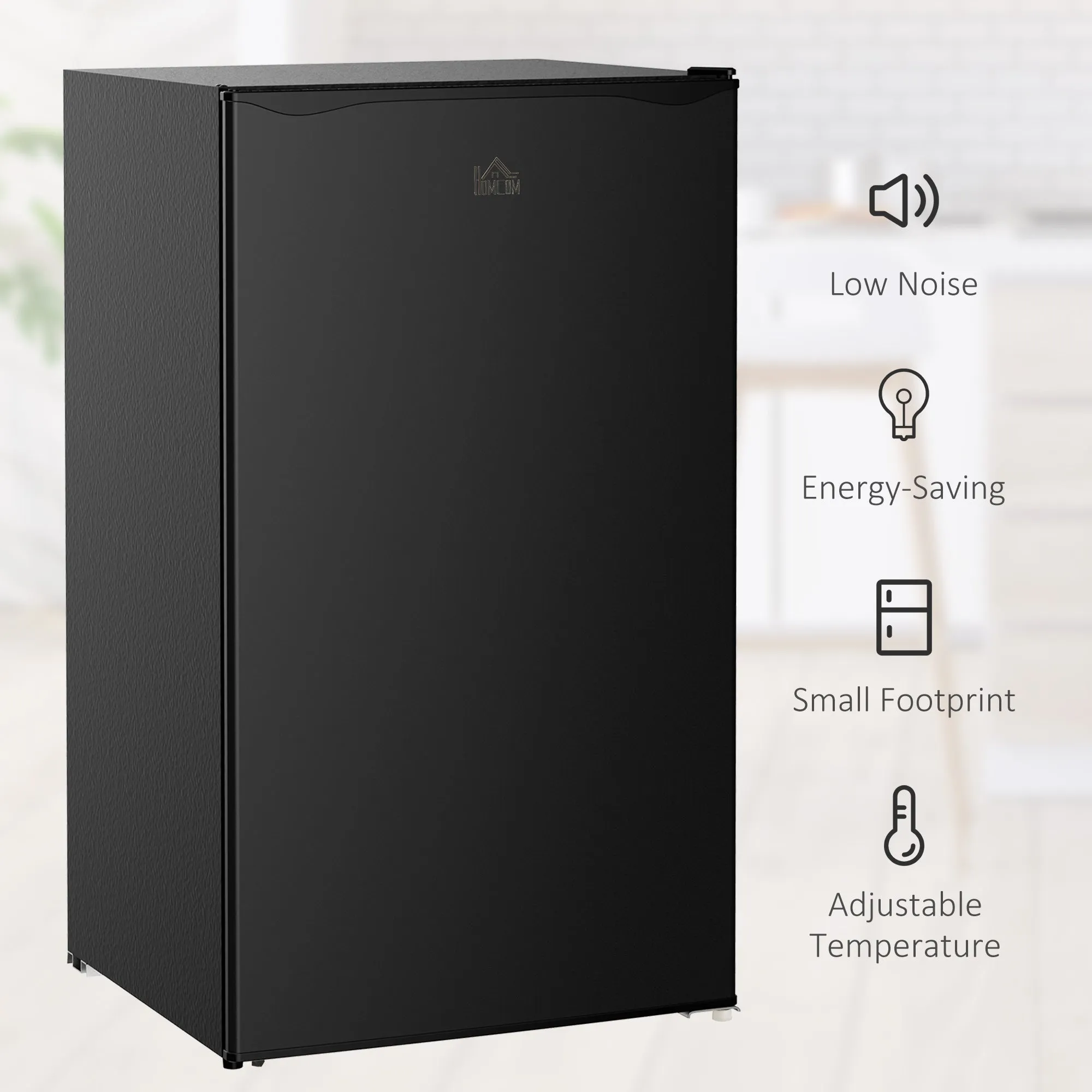 91 Litre Freestanding Under Counter Fridge Freezer with Chiller Box, Reversible Door, Adjustable Thermostat, 47.5cm Wide, Noise Level: Decibels 40, Black