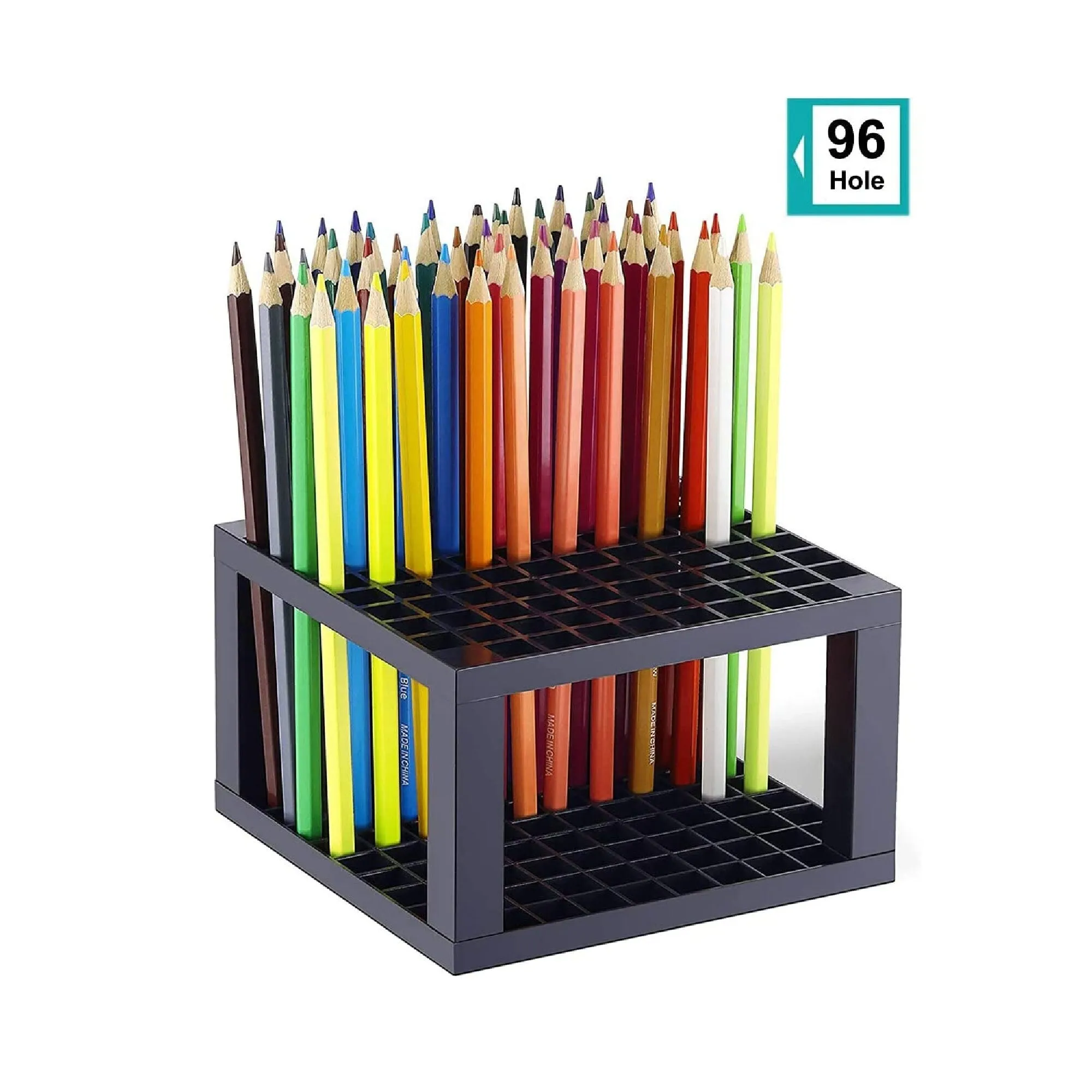 96 Hole Pencil & Brush Holders | 2 Pack Multi Bin Plastic Desk Stand Organizer Holding Rack for Pens