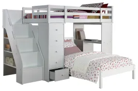 Acme Freya Loft Bed with Bookcase Ladder in White 37145