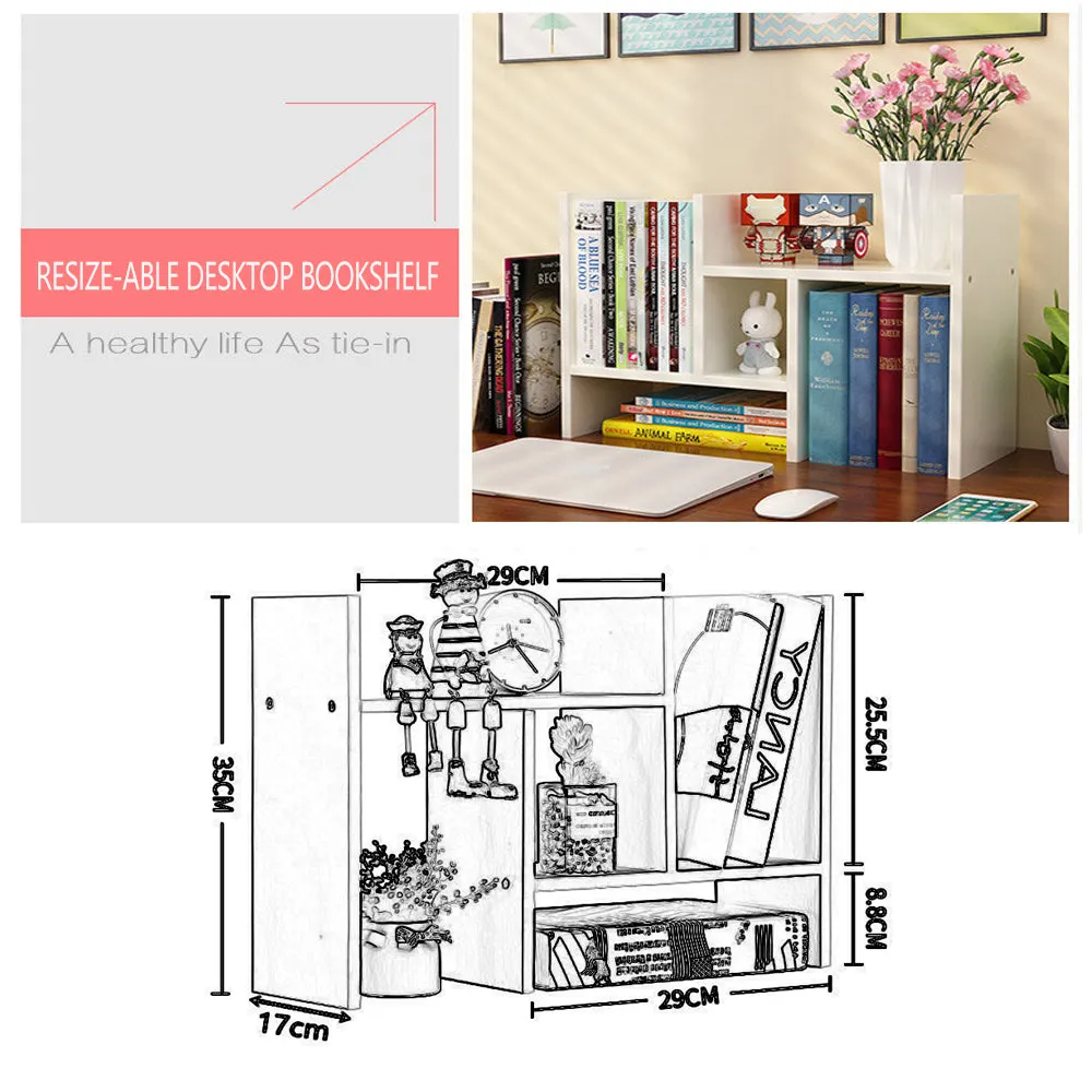 Adjustable Wood Desktop Bookshelf 33-61cm, White