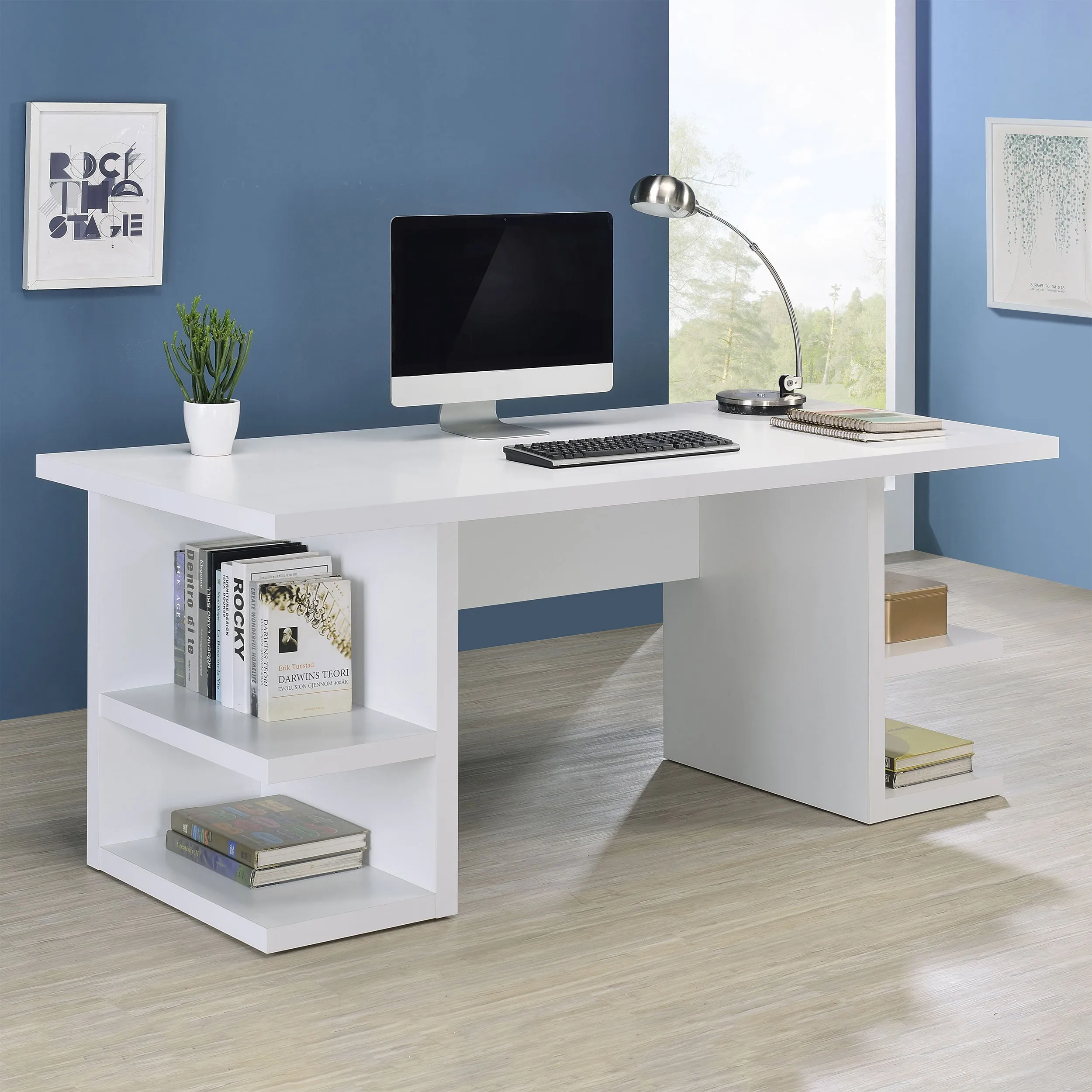 Alice Writing Desk White with Open Shelves