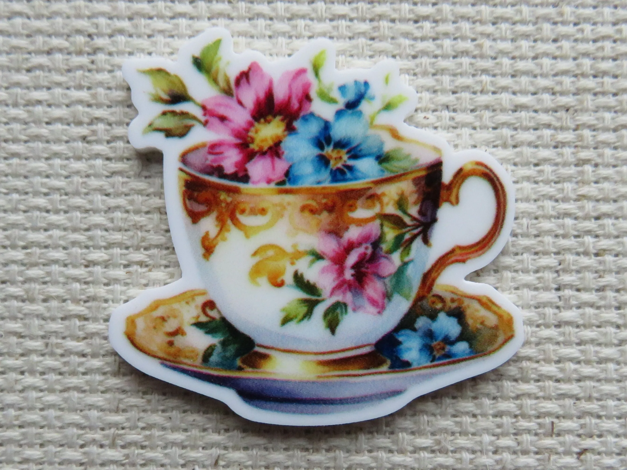 Beautiful Floral Teacup Needle Minder, Cover Minder, Magnet