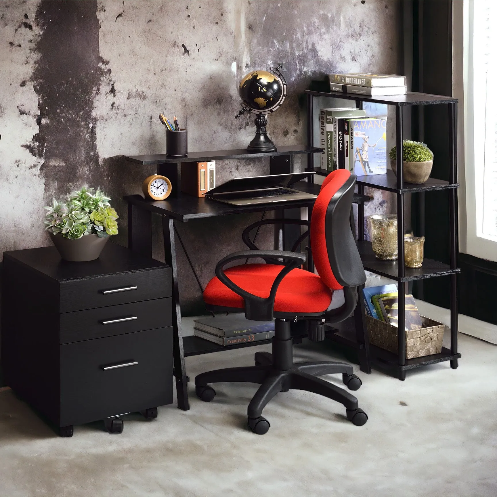 Black Writing Desk with Upper Shelf