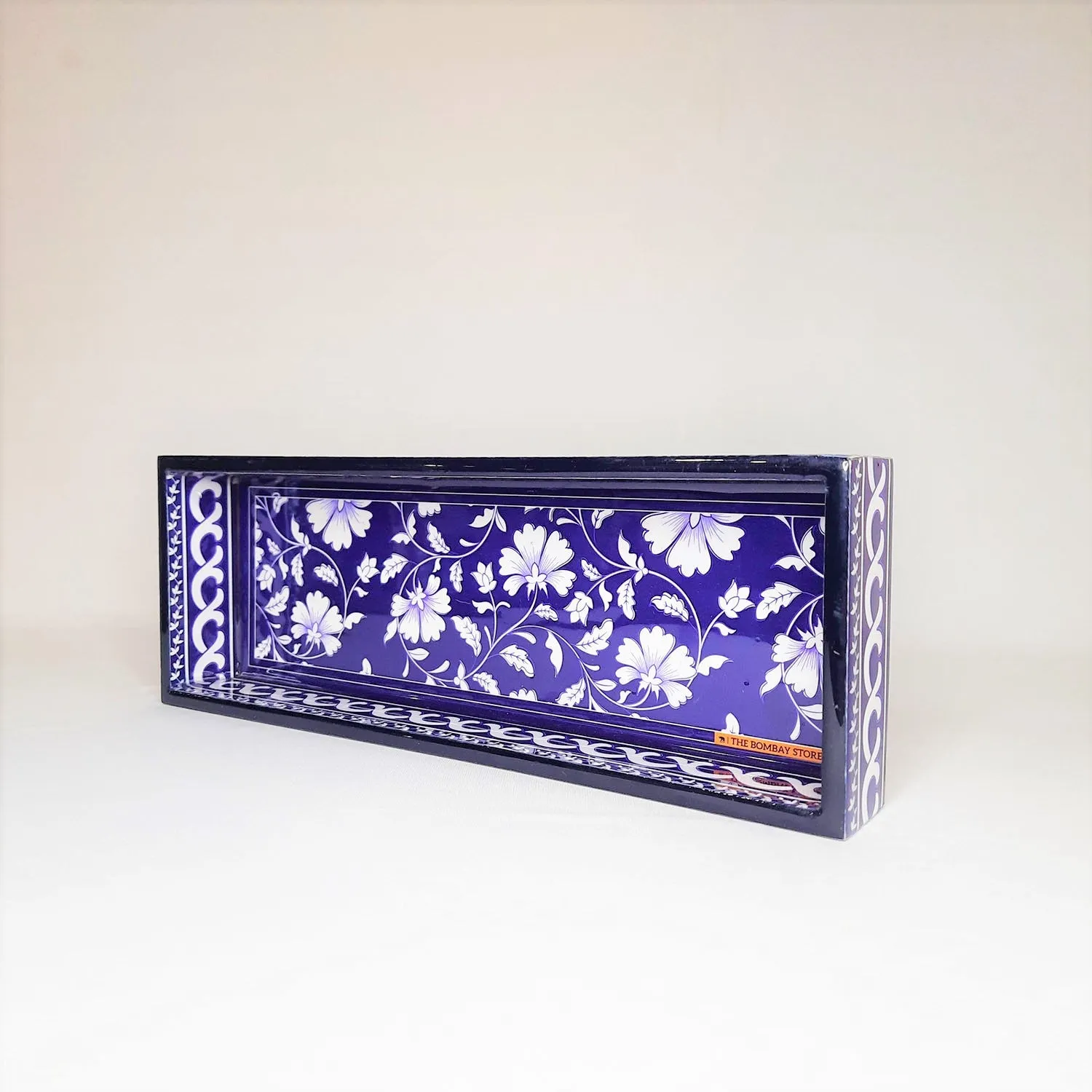 Blue Pottery Rectangle Enamel Pen Tray