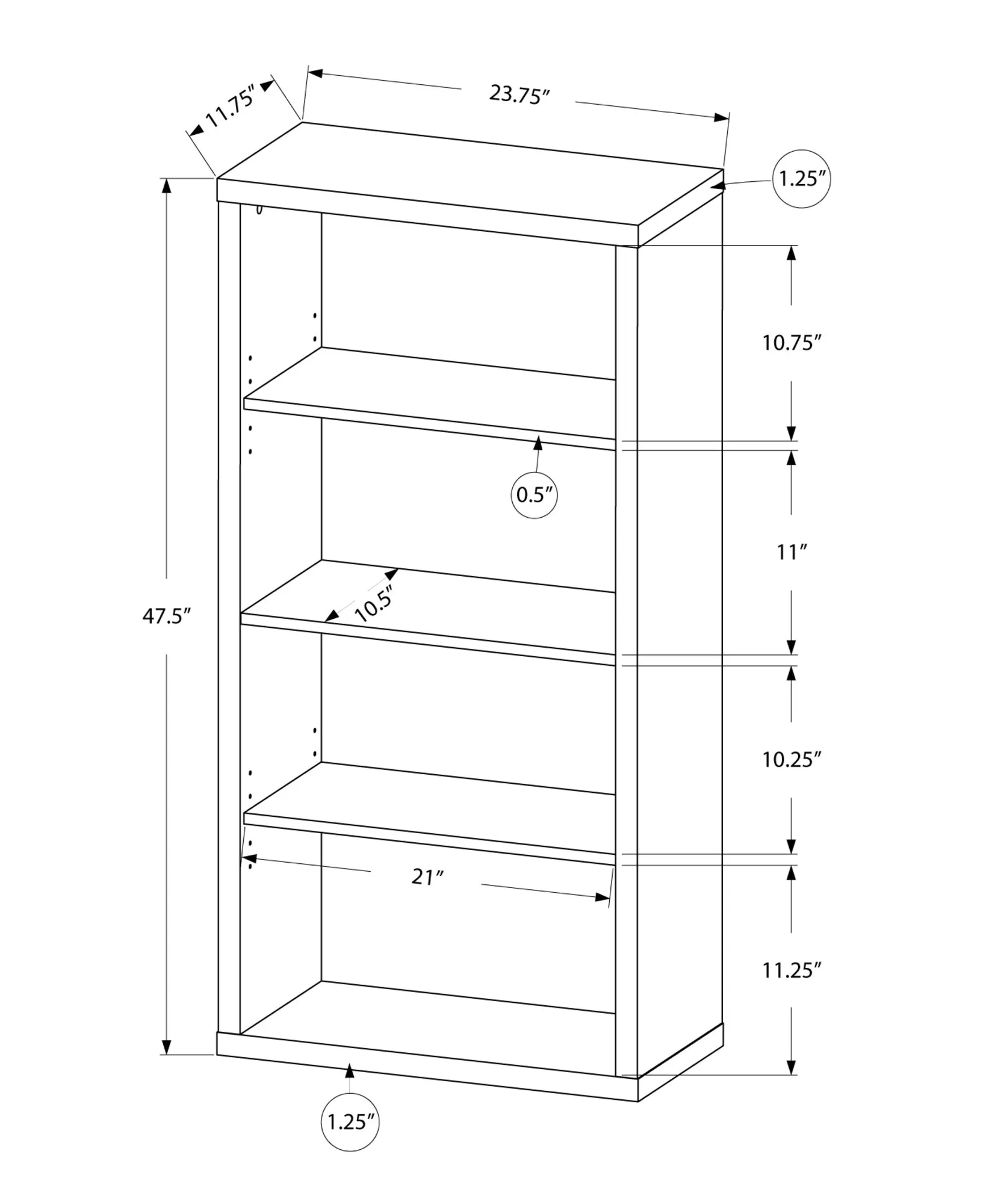 Bookcase - 48"H / White With Adjustable Shelves