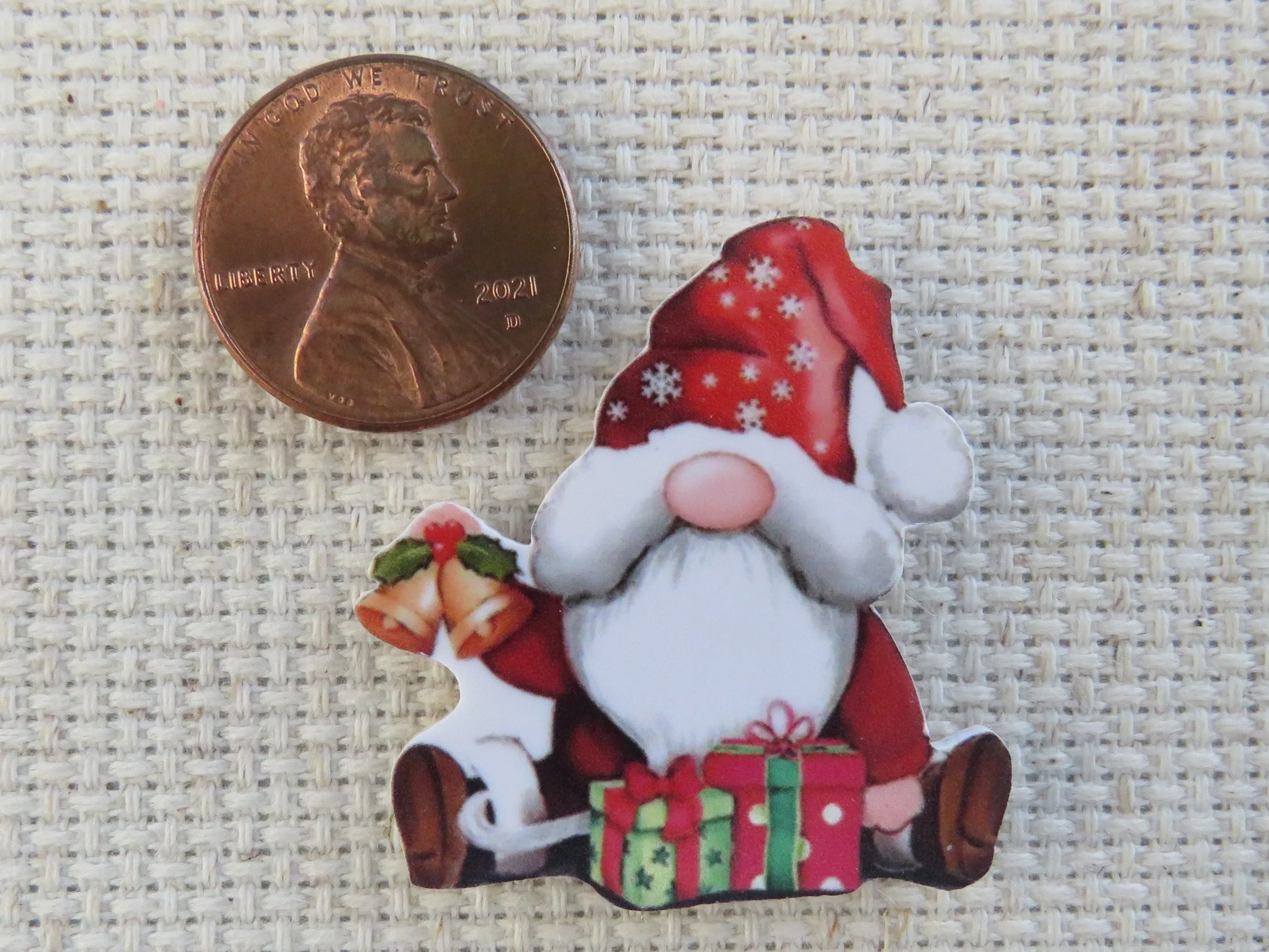 Christmas Gnome with Gifts and Bells Needle Minder, Cover Minder, Magnet