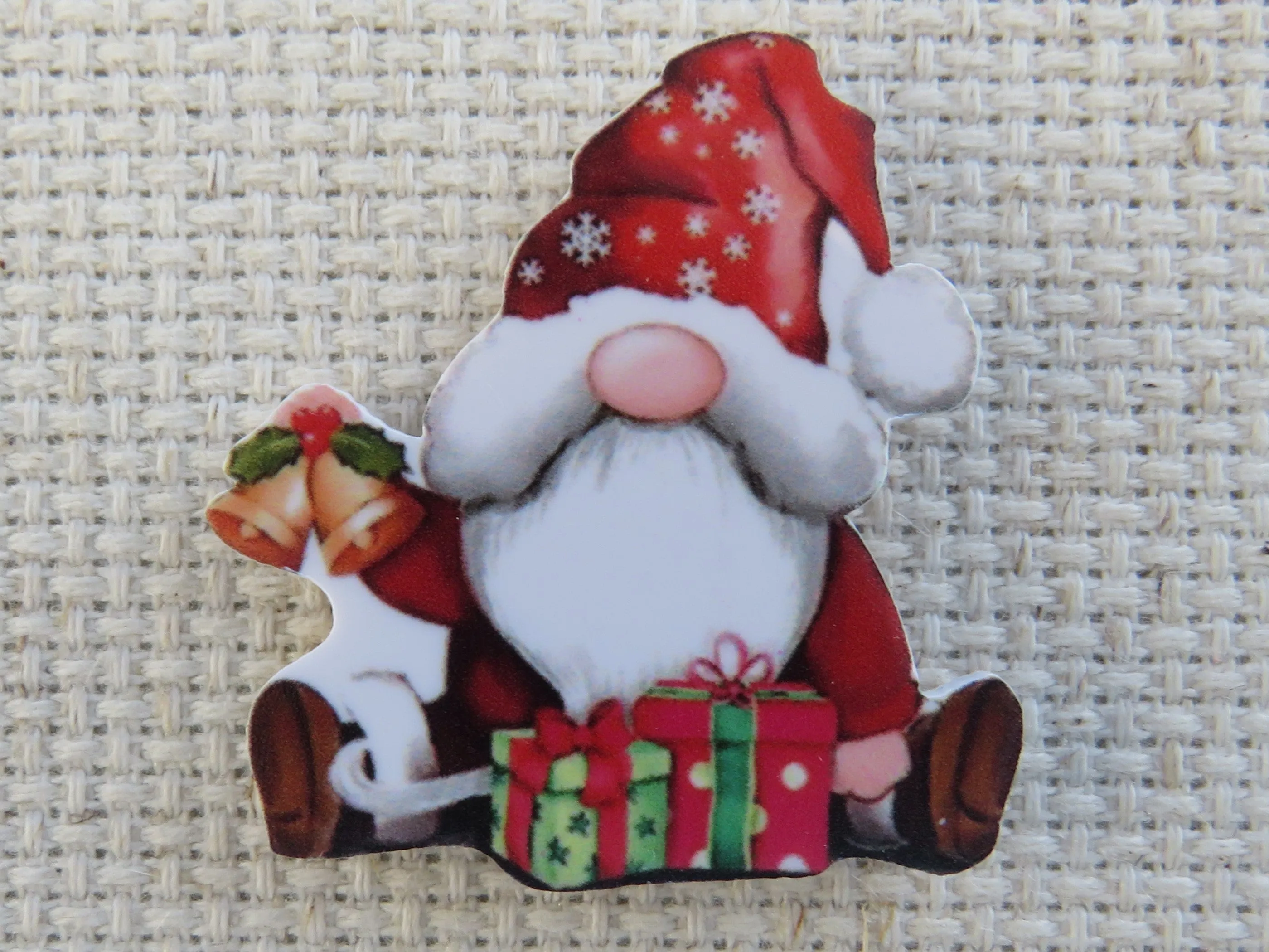 Christmas Gnome with Gifts and Bells Needle Minder, Cover Minder, Magnet