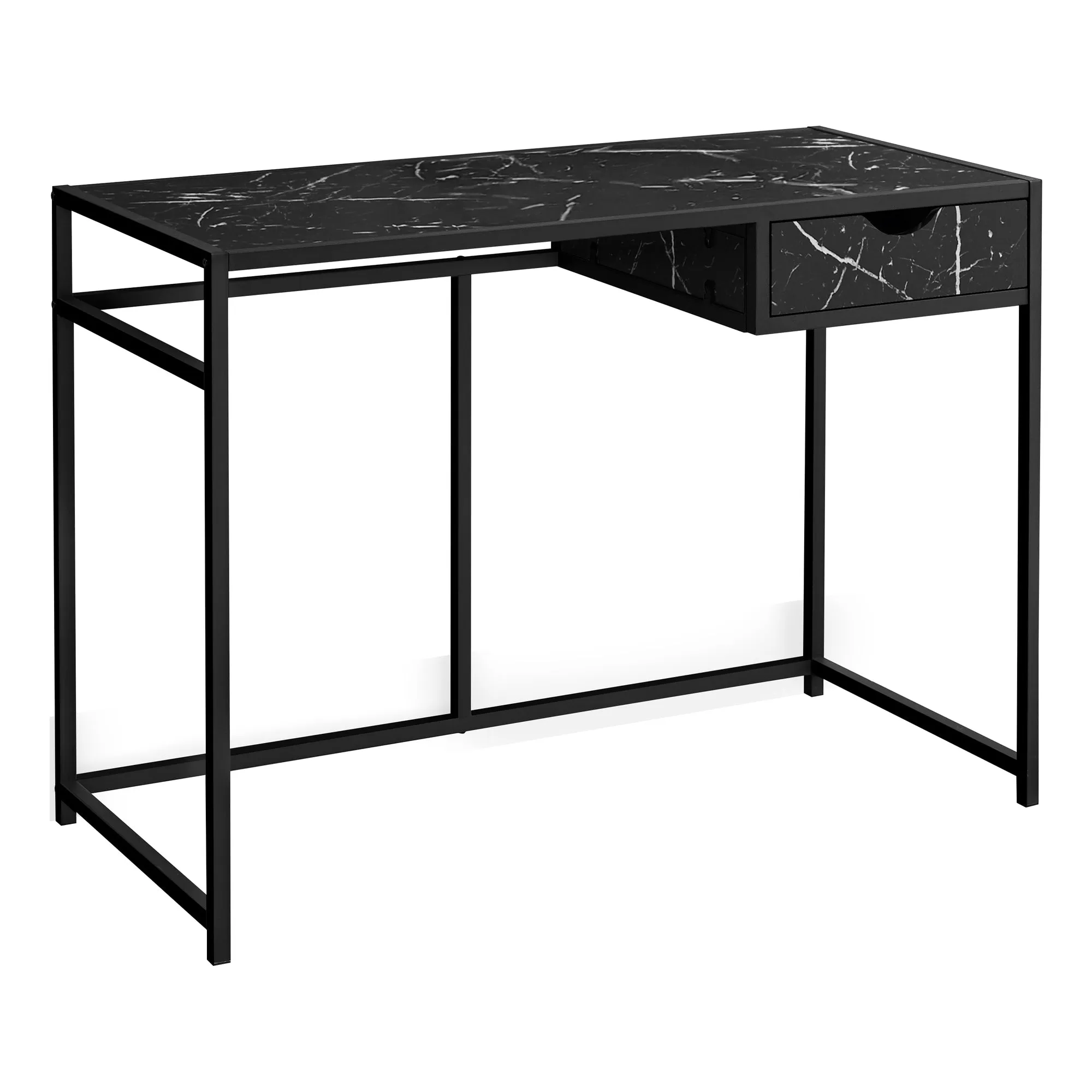 Computer Desk - 42"L / Black Marble-Look / Black Metal