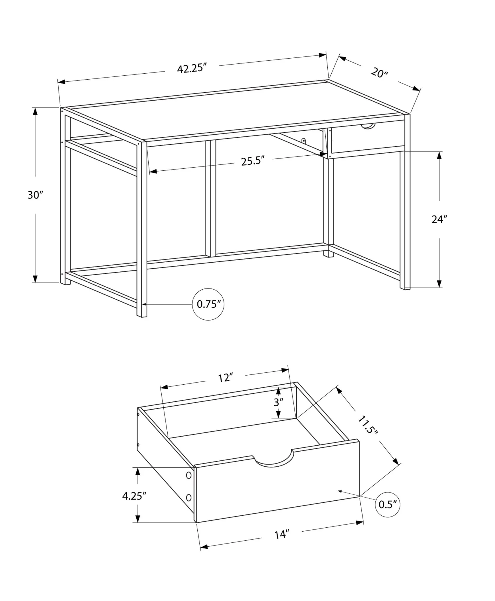 Computer Desk - 42"L / Black Marble-Look / Black Metal