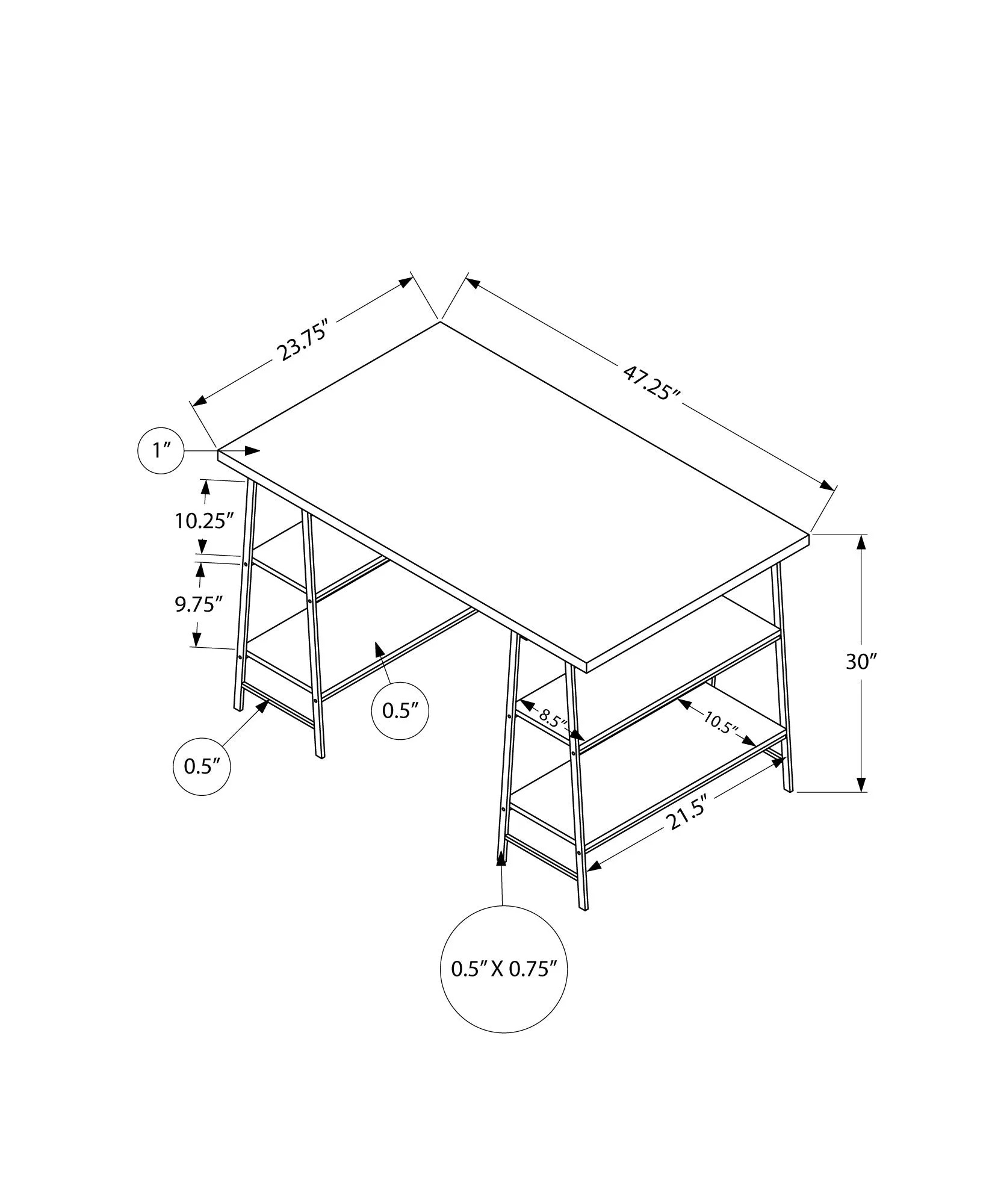 Computer Desk - 48"L / Grey Stone-Look / Black Metal