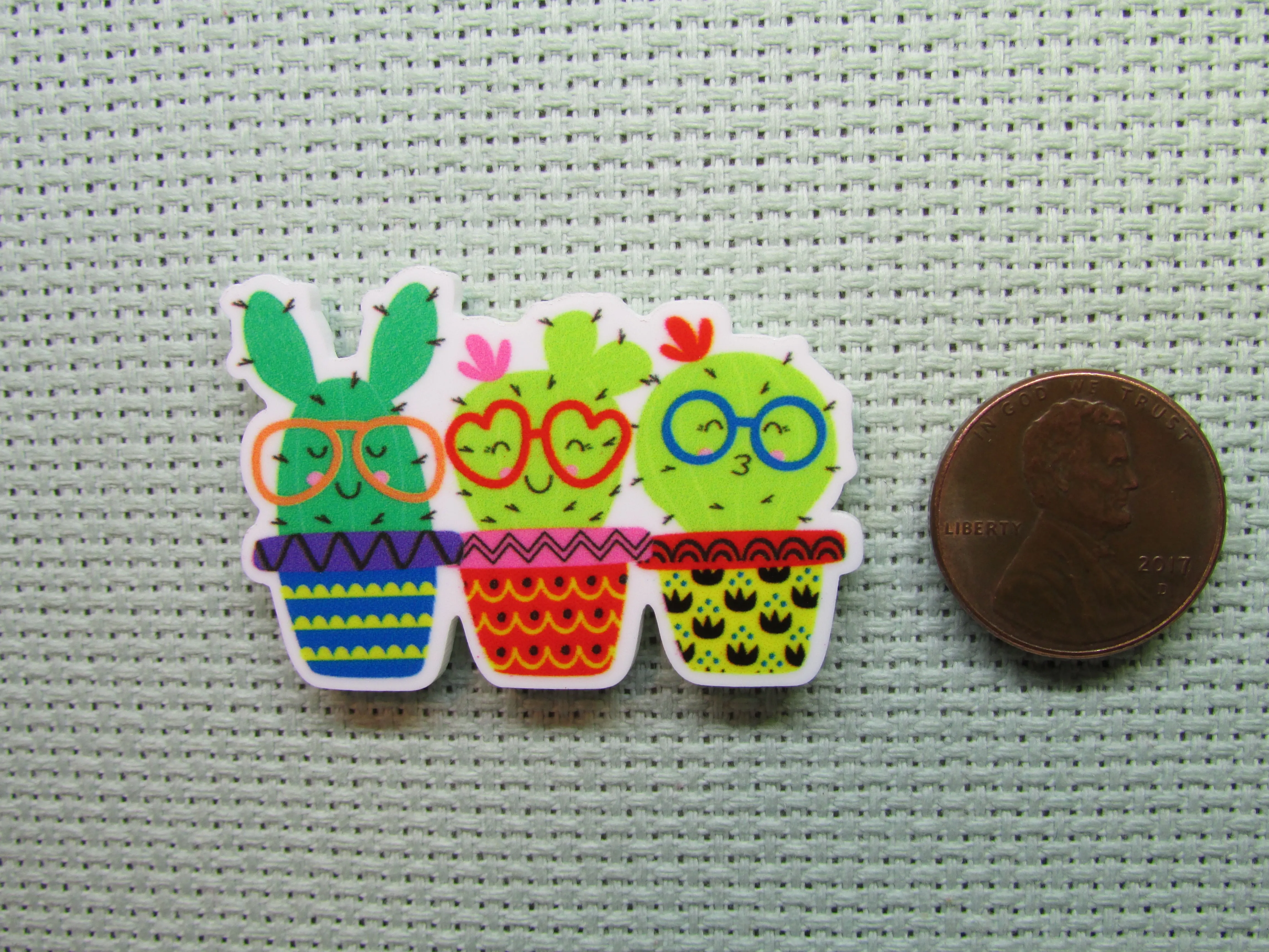 Cute Glasses Wearing Cactus Trio Needle Minder, Cover Minder, Magnet