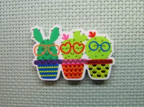 Cute Glasses Wearing Cactus Trio Needle Minder, Cover Minder, Magnet