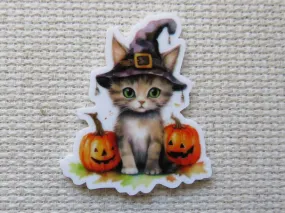 Cute Tabby Cat Sitting with Pumpkins Needle Minder, Cover Minder, Magnet