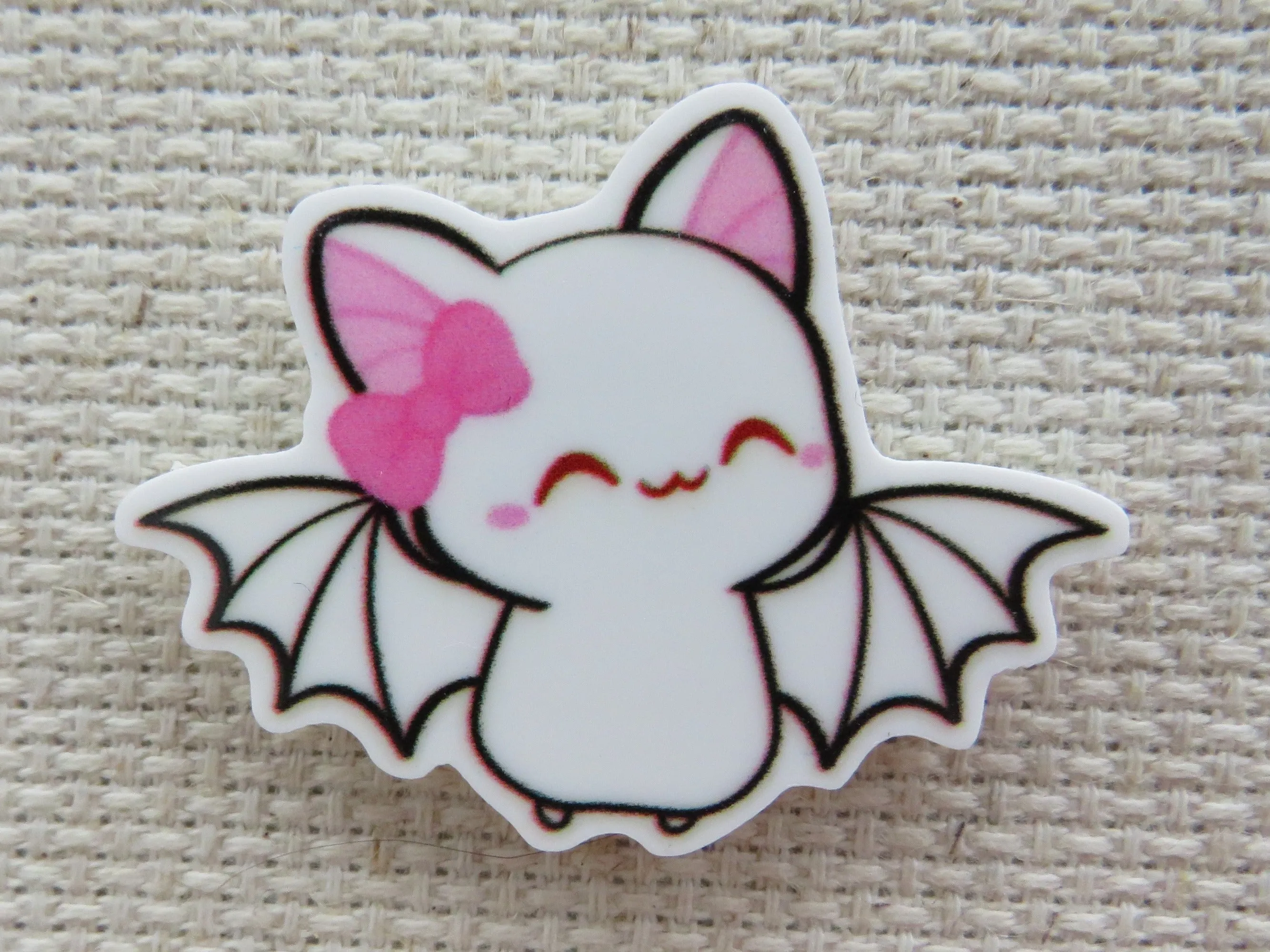 Cute White Bat with a Pink Bow Needle Minder, Cover Minder, Magnet