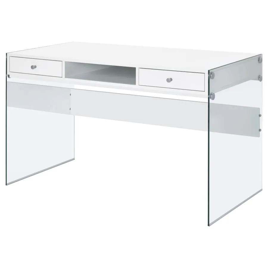 Dobrev 2-drawer Writing Desk Glossy White and Clear 800829