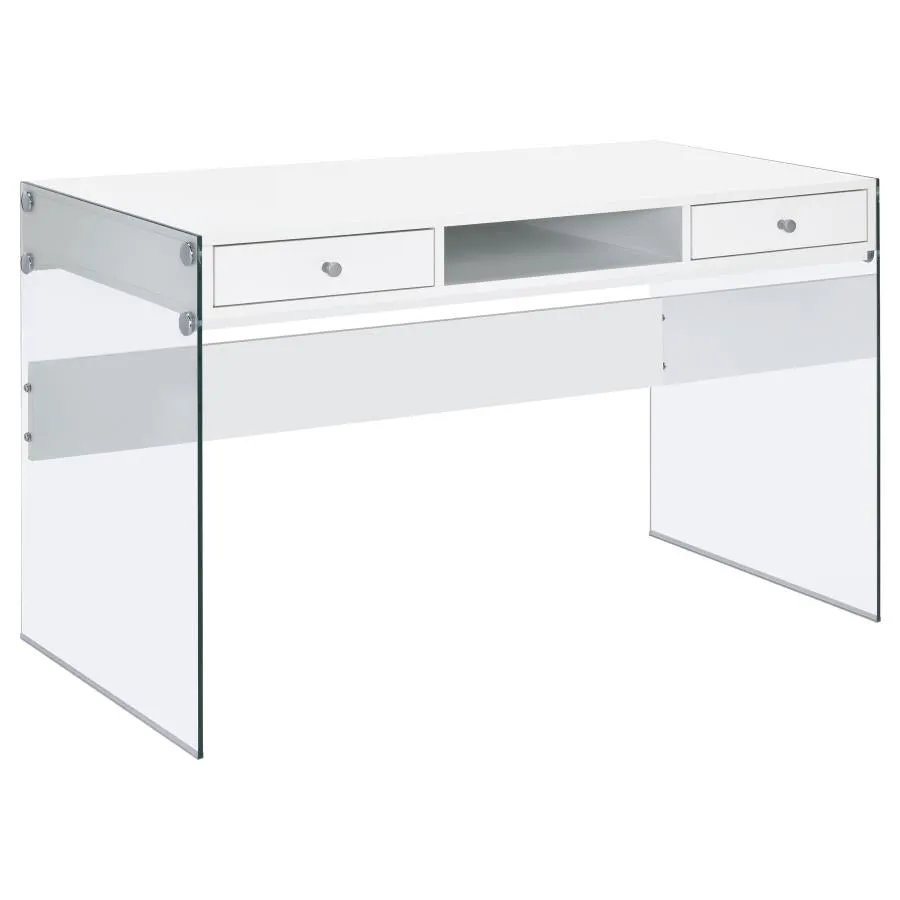 Dobrev 2-drawer Writing Desk Glossy White and Clear 800829