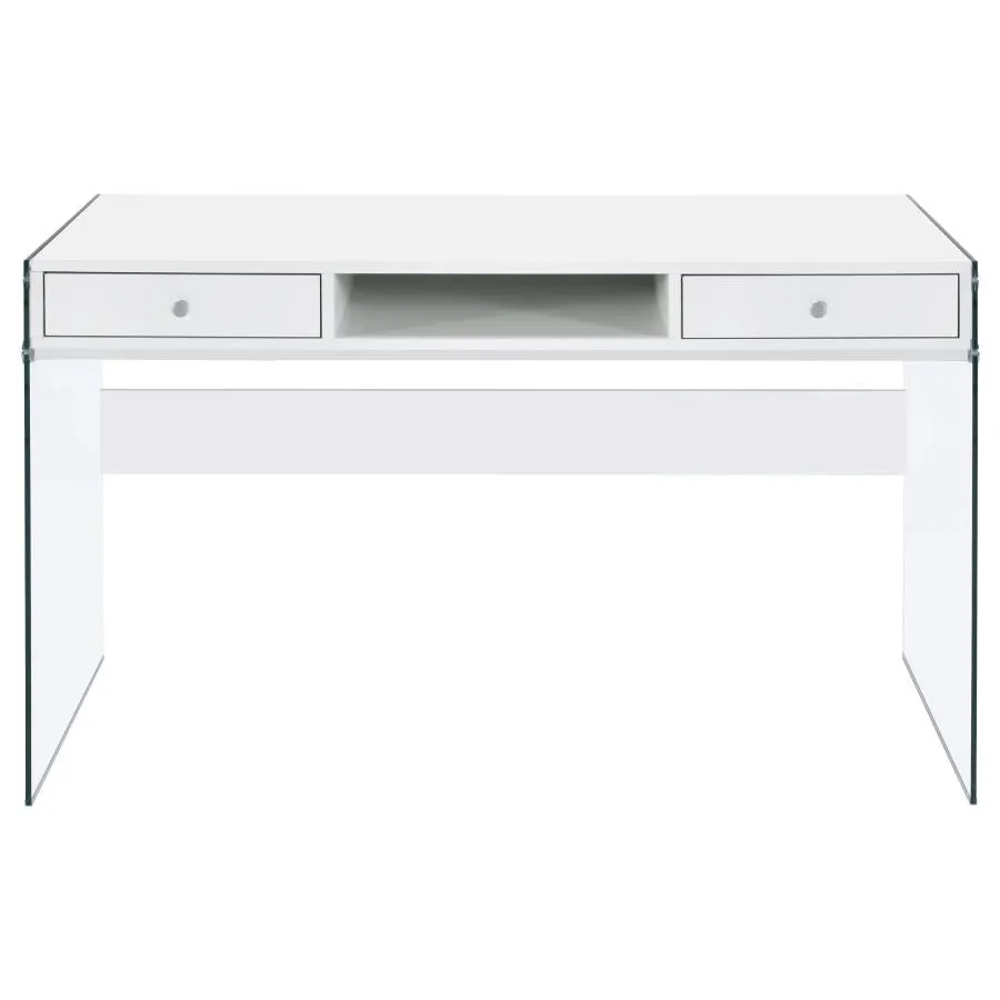 Dobrev 2-drawer Writing Desk Glossy White and Clear 800829