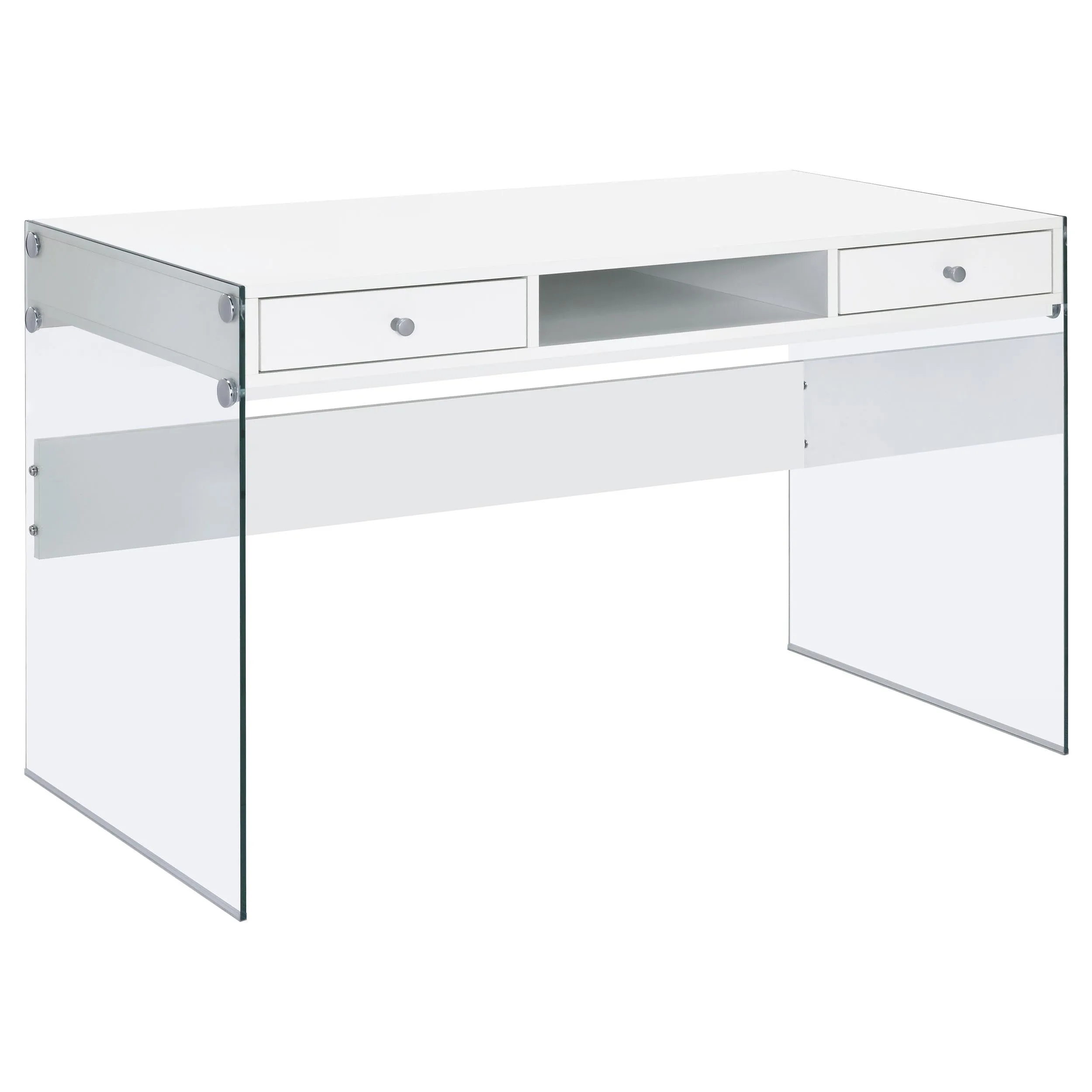 Dobrev 2-drawer Writing Desk Glossy White and Clear