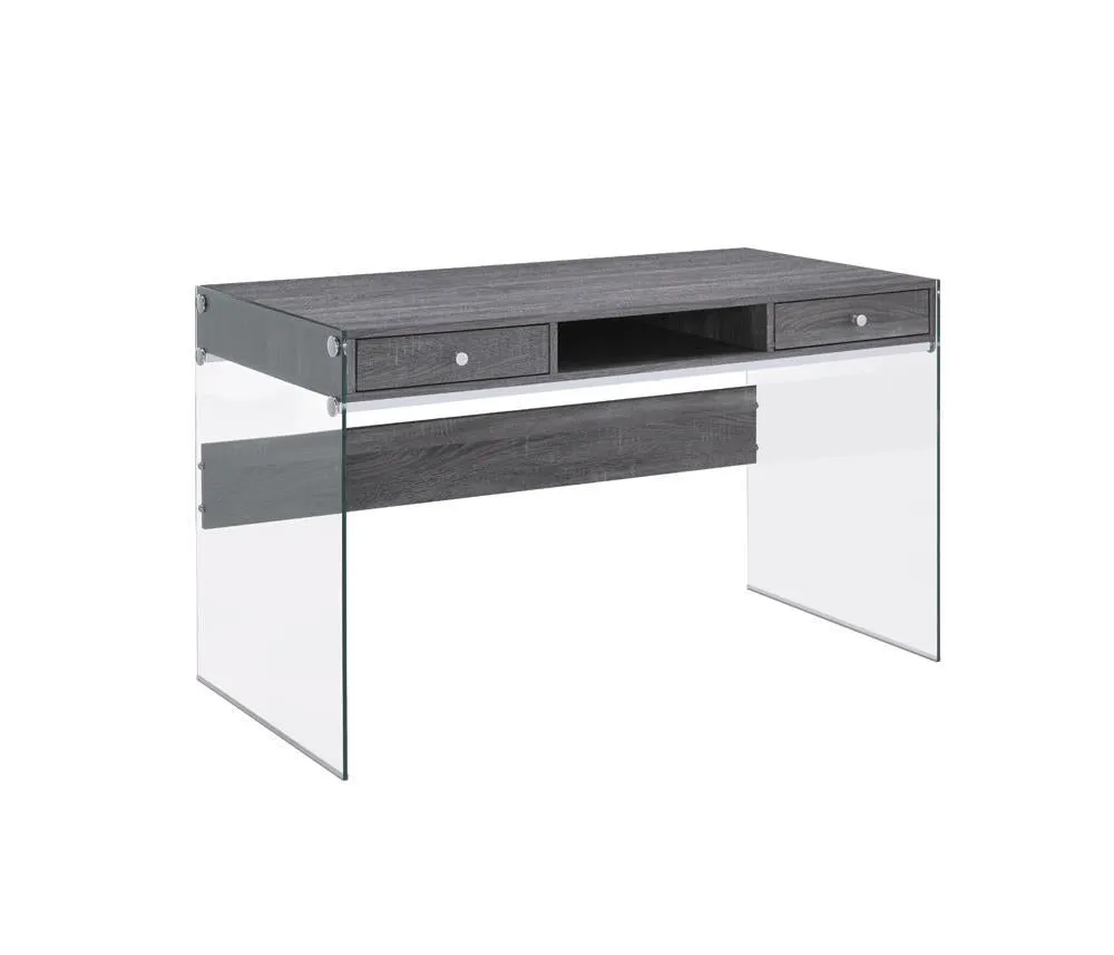 Dobrev 2-drawer Writing Desk Weathered Grey and Clear