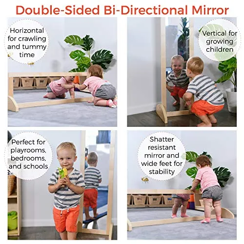 ECR4Kids Double-Sided Shatterproof Bi-Directional Birch Frame Full-Length Floor Mirror