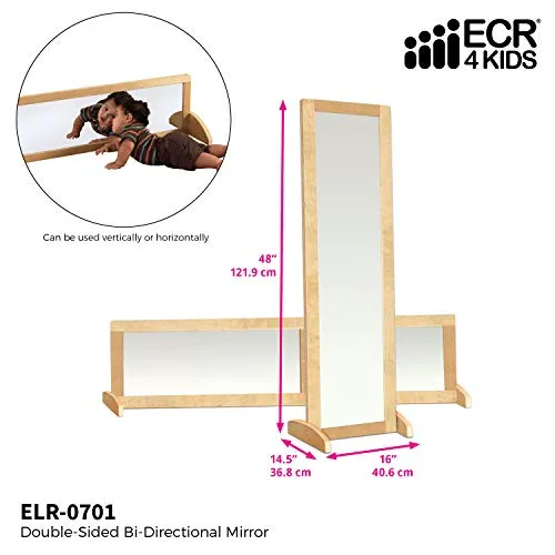 ECR4Kids Double-Sided Shatterproof Bi-Directional Birch Frame Full-Length Floor Mirror