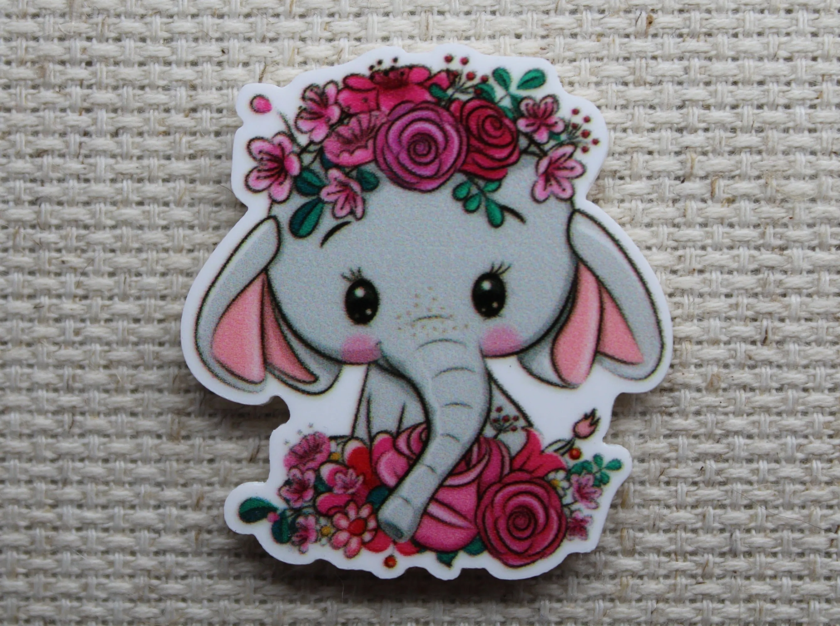 Elephant with Pink Flowers Needle Minder, Cover Minder, Magnet LAST ONE!