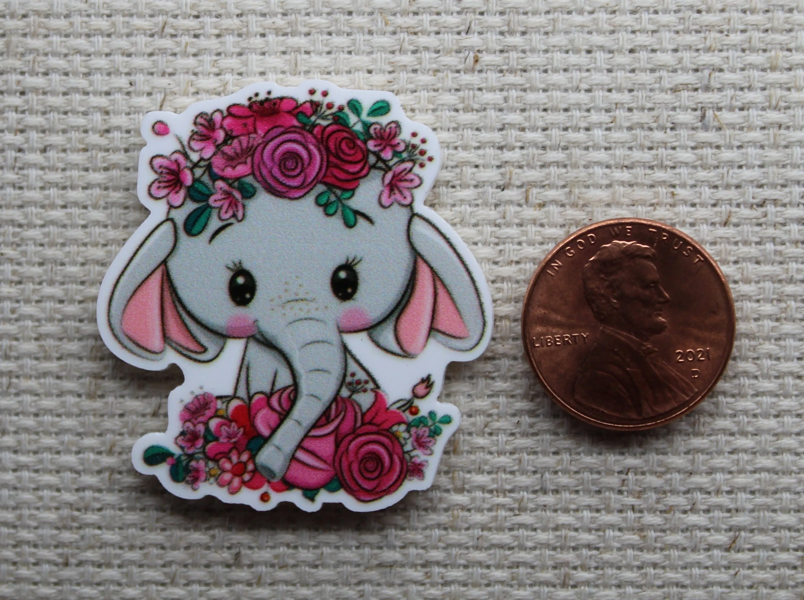 Elephant with Pink Flowers Needle Minder, Cover Minder, Magnet LAST ONE!