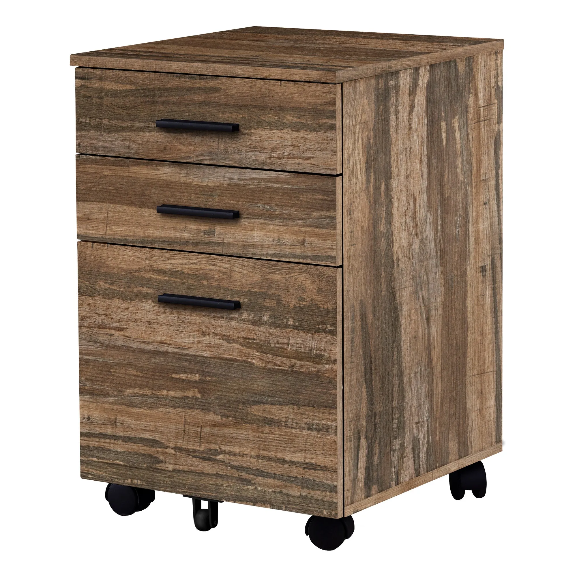 Filing Cabinet - 3 Drawer / Brown Reclaimed On Castors