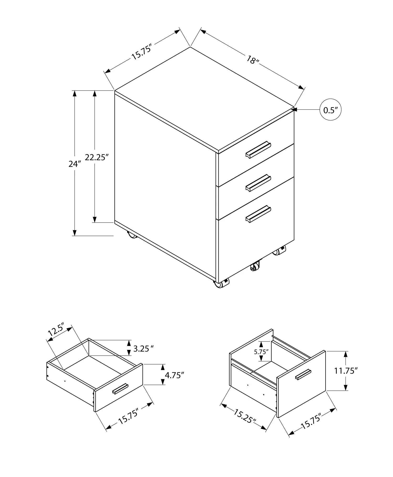 Filing Cabinet - 3 Drawer / Brown Reclaimed On Castors